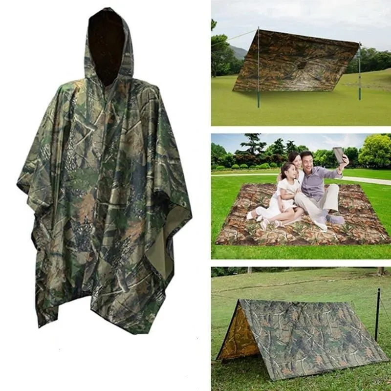 3 In 1 Outdoor Military Waterproof Rain Coat - Lightweight Reusable Camping Hiking Raincoat Poncho for Men and Women