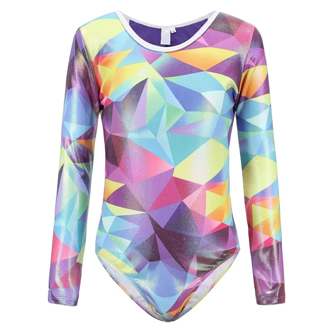 3D Multicolour Long Sleeve Gymnastics Leotard