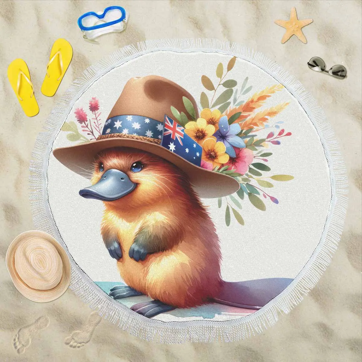 Australian Animals Platypus Awd1319  Circular Beach Shawl 59"