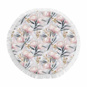 Australian Floral Pink & Grey  Circular Beach Shawl 59"