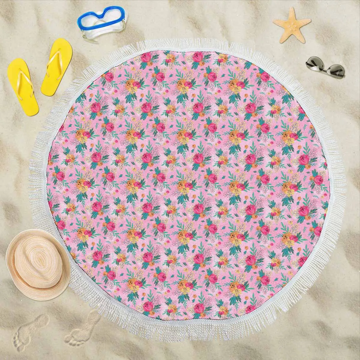 Australian Floral Pink  Circular Beach Shawl 59"