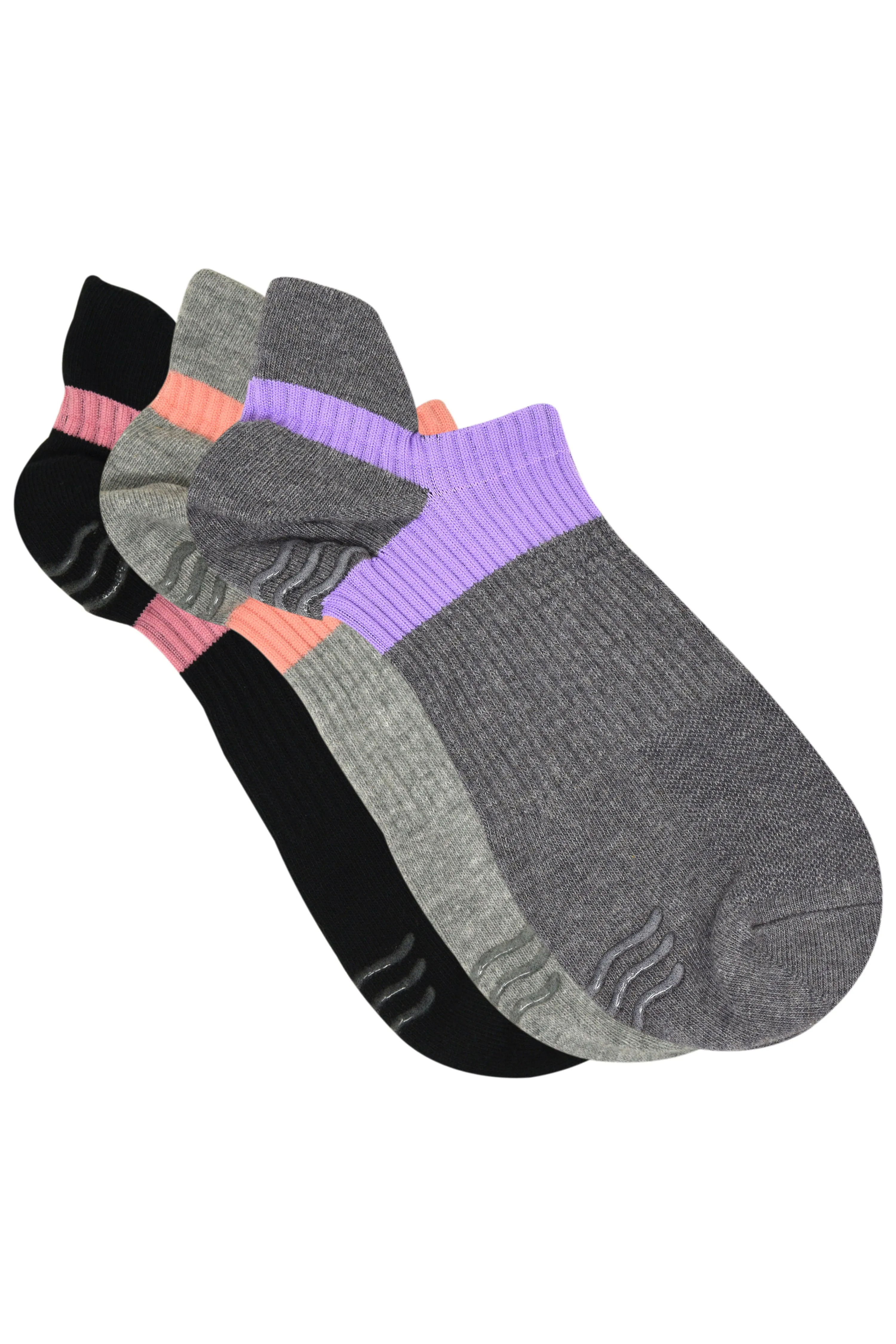 Balenzia Women's low cut, anti-skid gym socks with mesh knit- Black, Light Grey, Dark Grey-(Pack of 3 Pairs/1U)