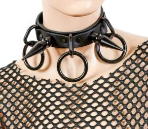 Black Bondage Collar w/ Black O Ring and Black Spike Details