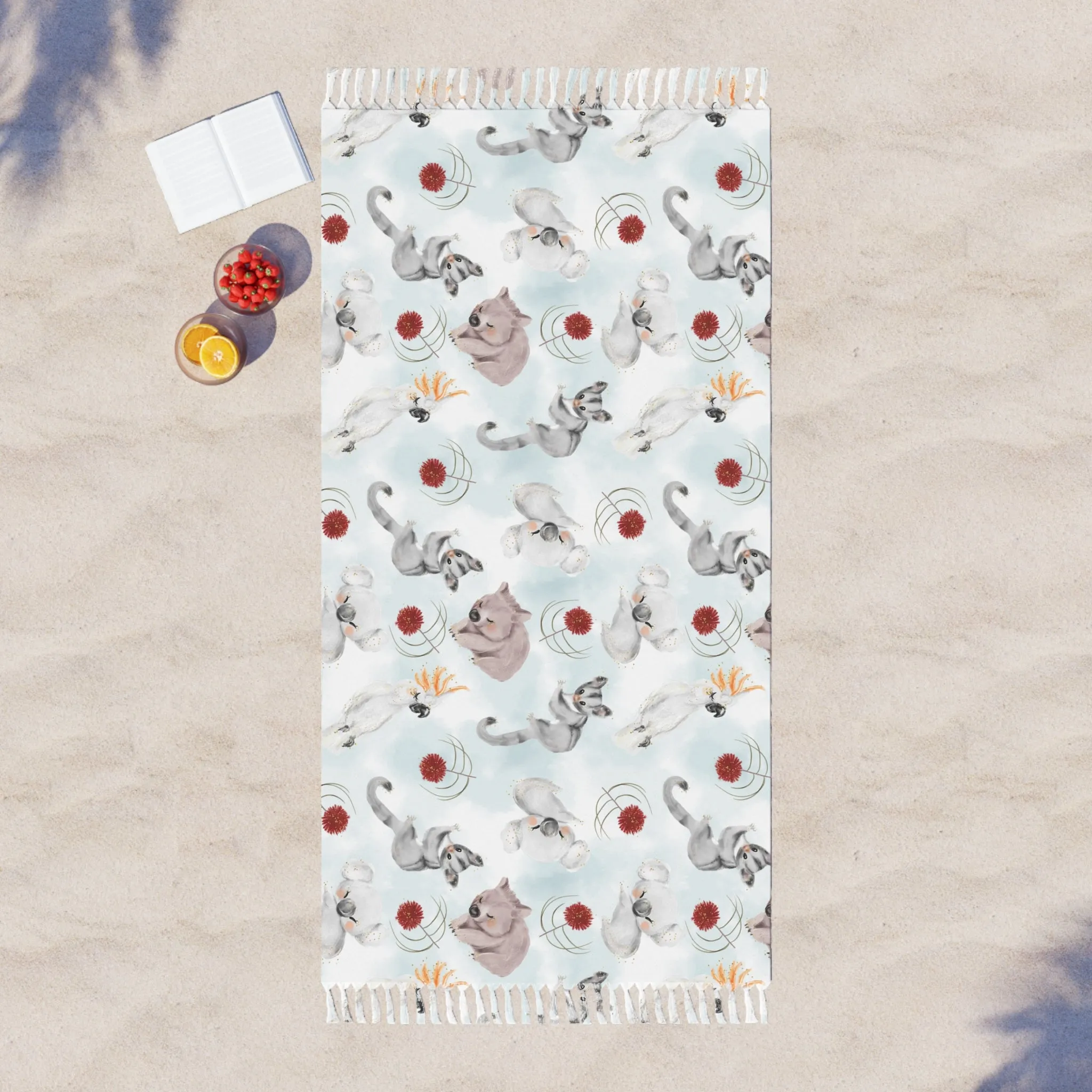 Boho Beach Towel, Australian Animals and Floral