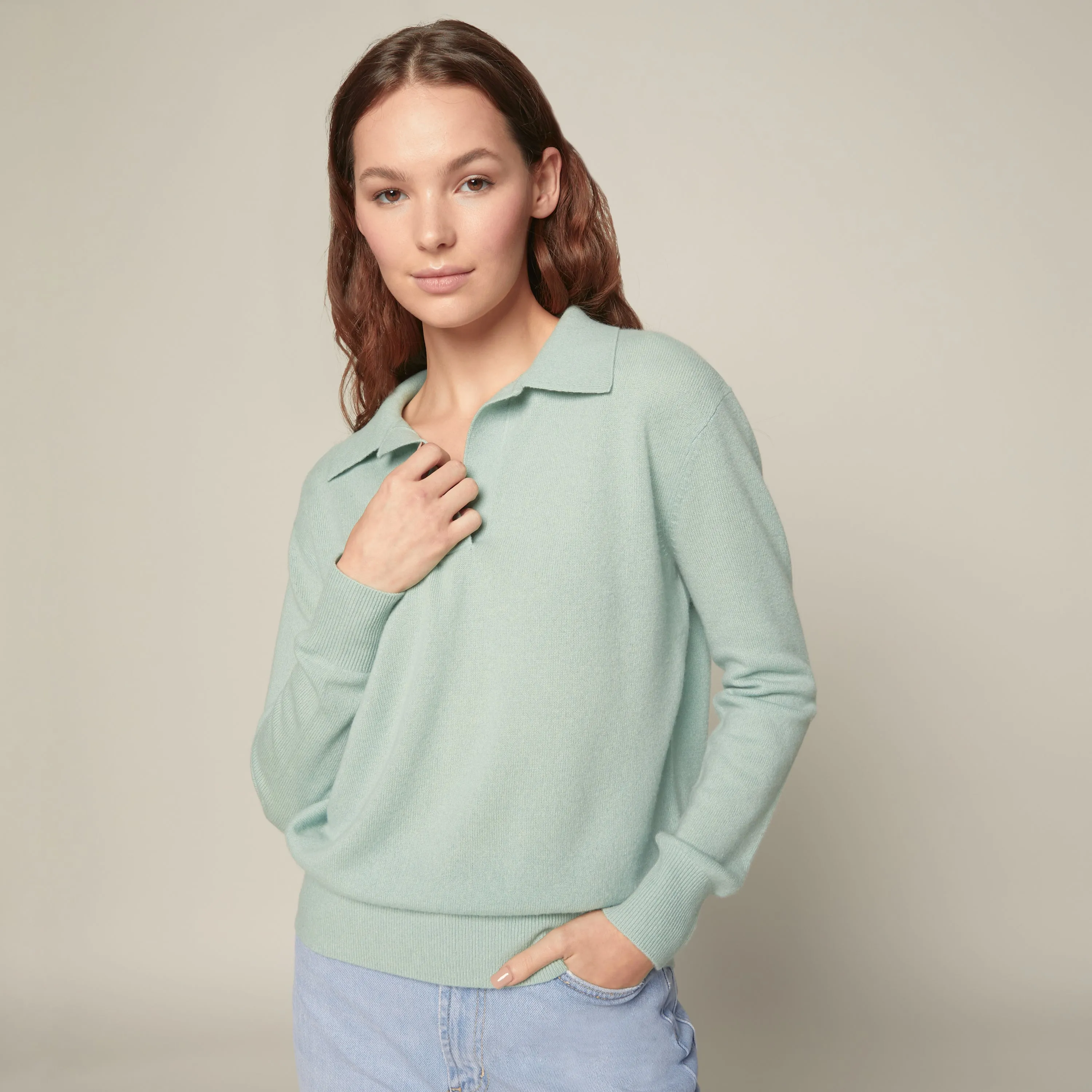 Camila Airy Cashmere Collared Sweater