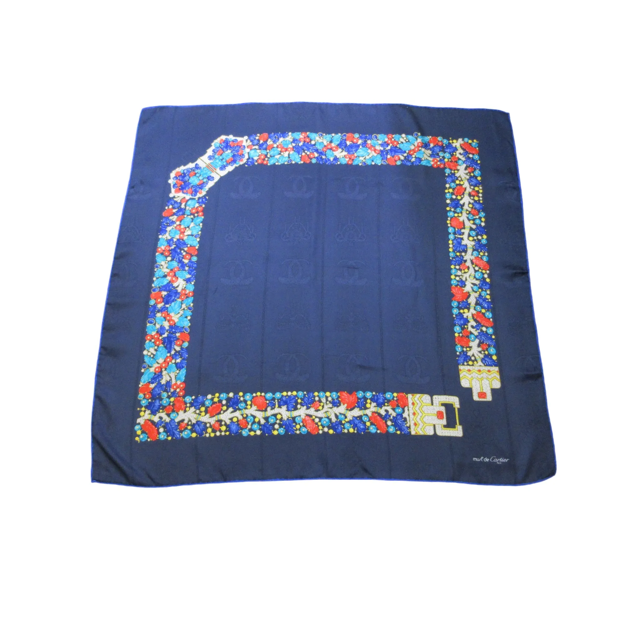 Cartier Blue / Red Multi Square Silk Twill Scarf