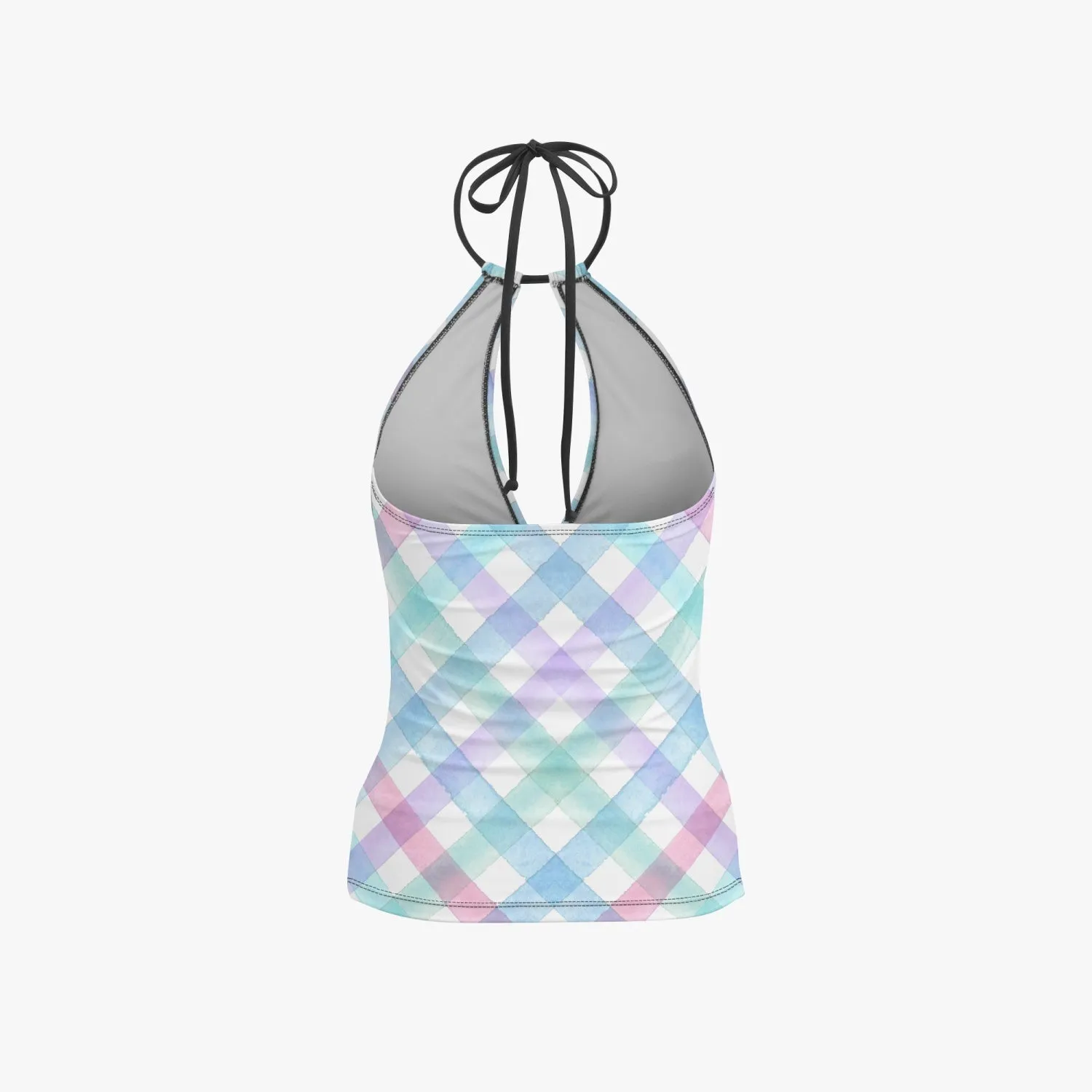 Colorful Checks | Halter Top Two-Piece Tankini Swimsuit