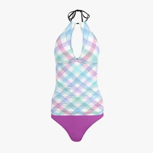 Colorful Checks | Halter Top Two-Piece Tankini Swimsuit