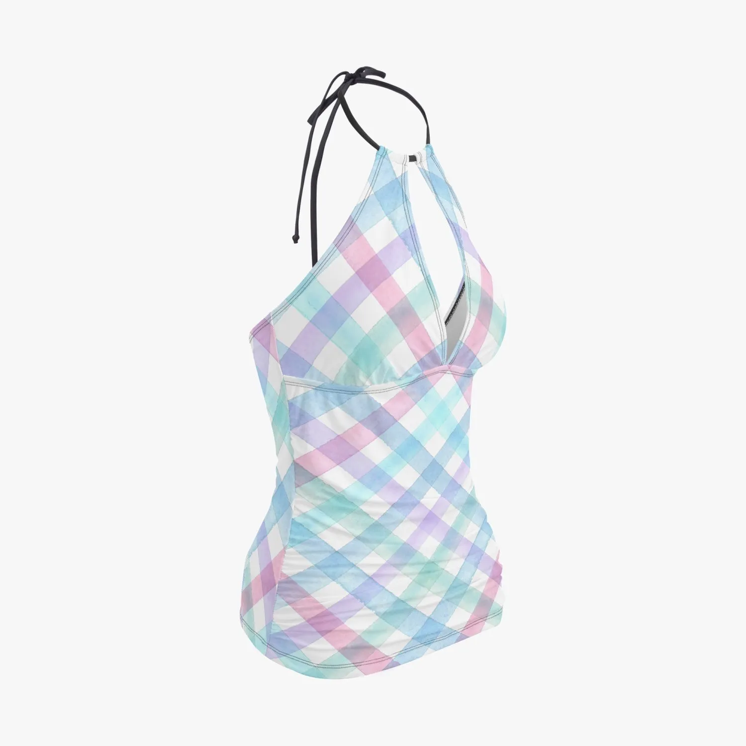 Colorful Checks | Halter Top Two-Piece Tankini Swimsuit