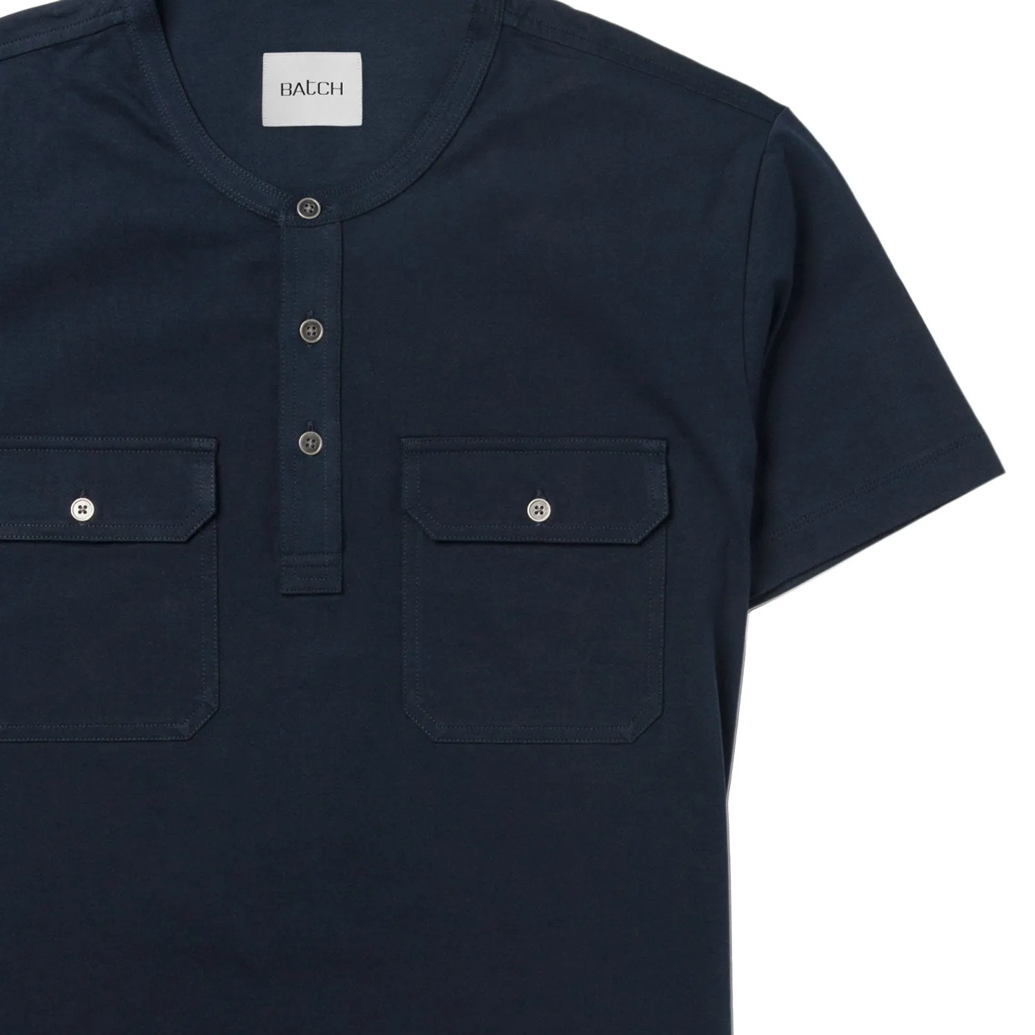 Constructor Short Sleeve Henley Shirt –  Navy Cotton Jersey