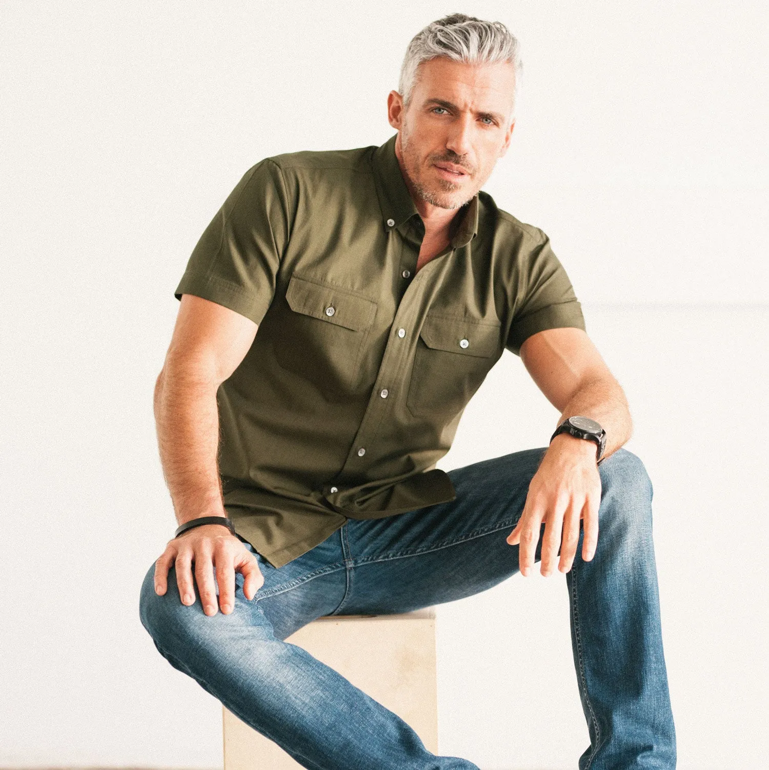 Constructor Short Sleeve Utility Shirt –  Olive Green End-on-end