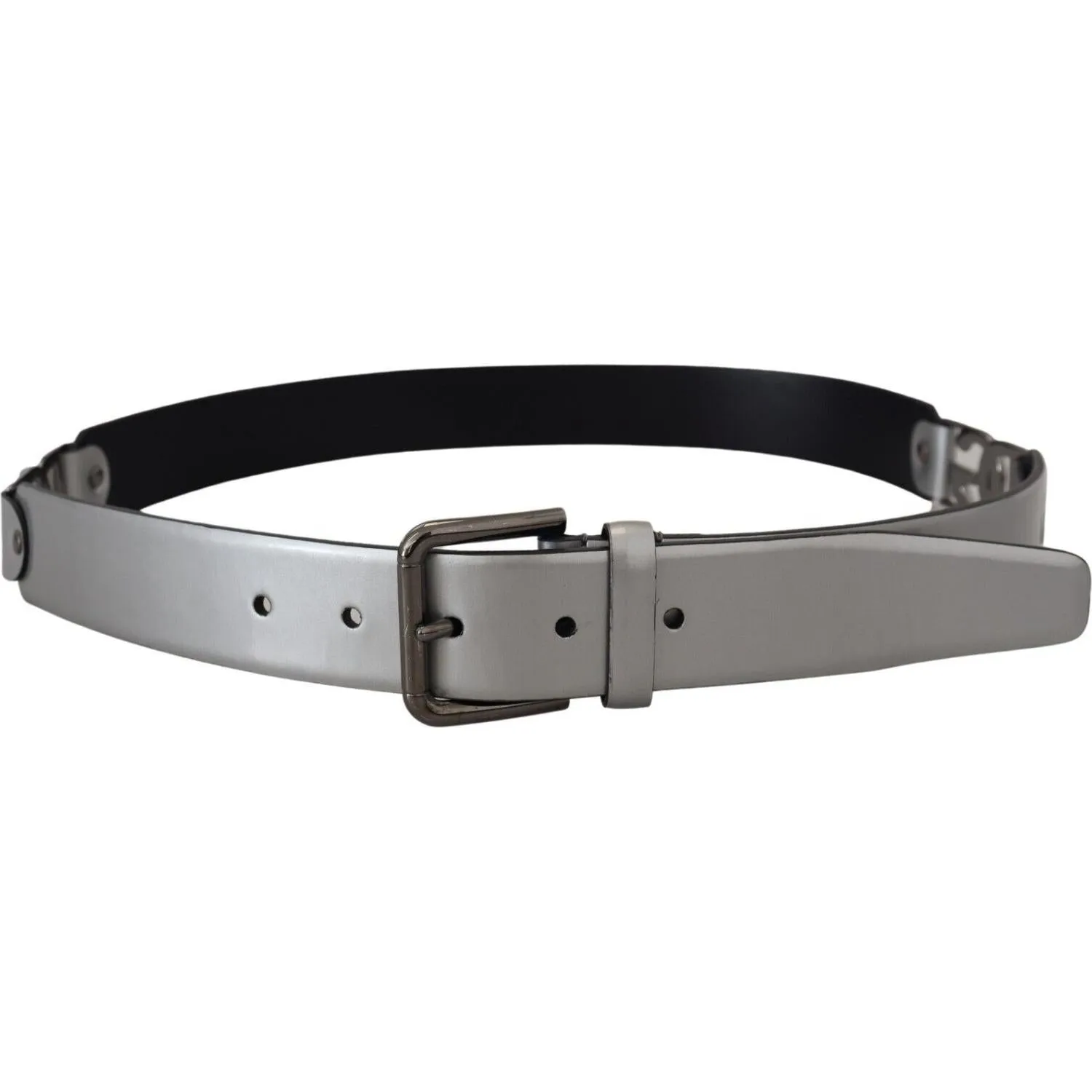 Dolce & Gabbana Chic Silver Leather Belt with Metal Buckle