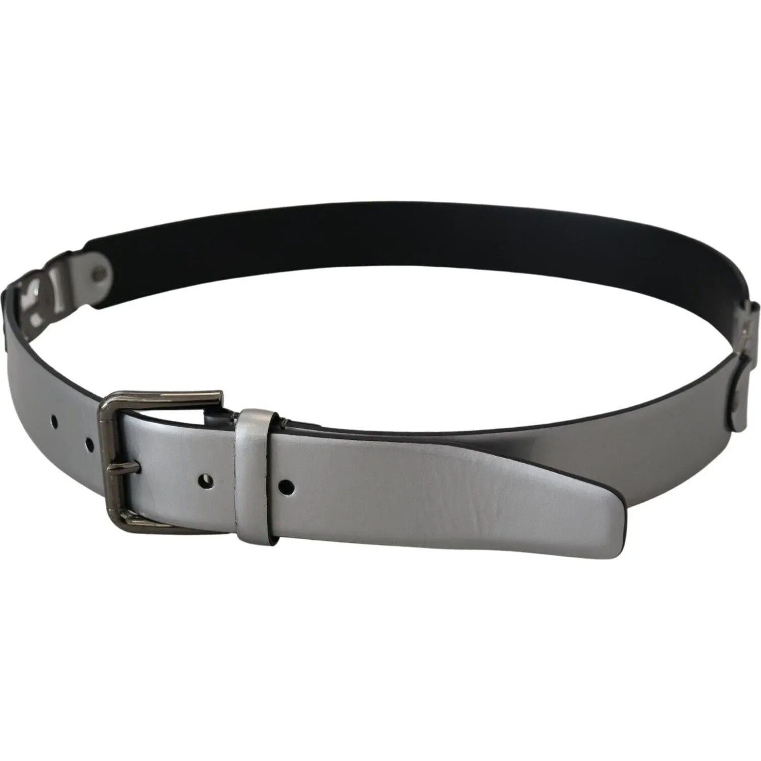 Dolce & Gabbana Chic Silver Leather Belt with Metal Buckle