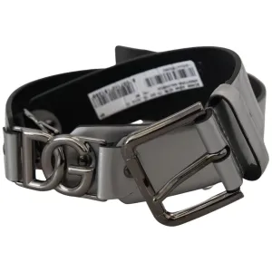 Dolce & Gabbana Chic Silver Leather Belt with Metal Buckle