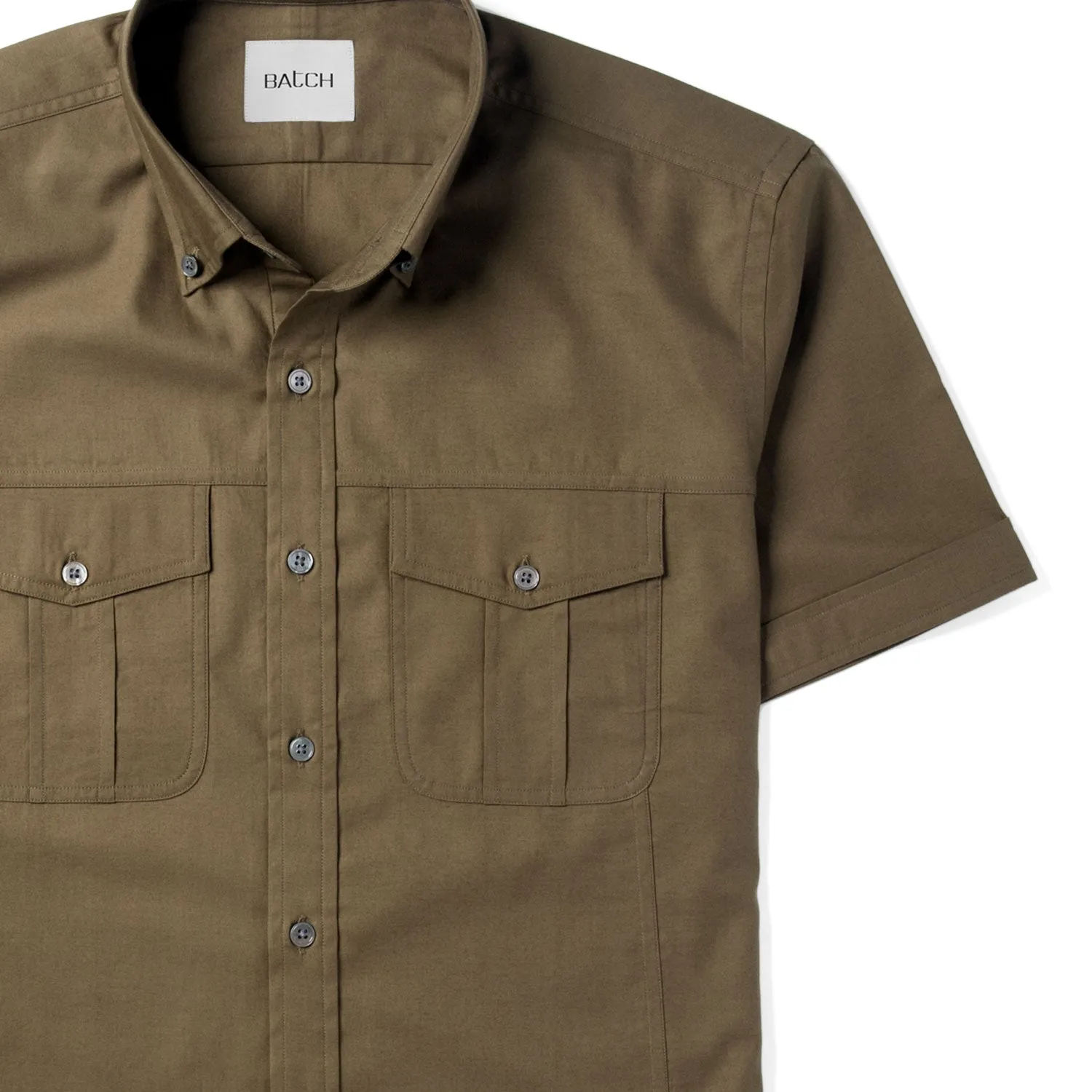 Editor Short Sleeve Utility Shirt – Fatigue Green Mercerized Cotton