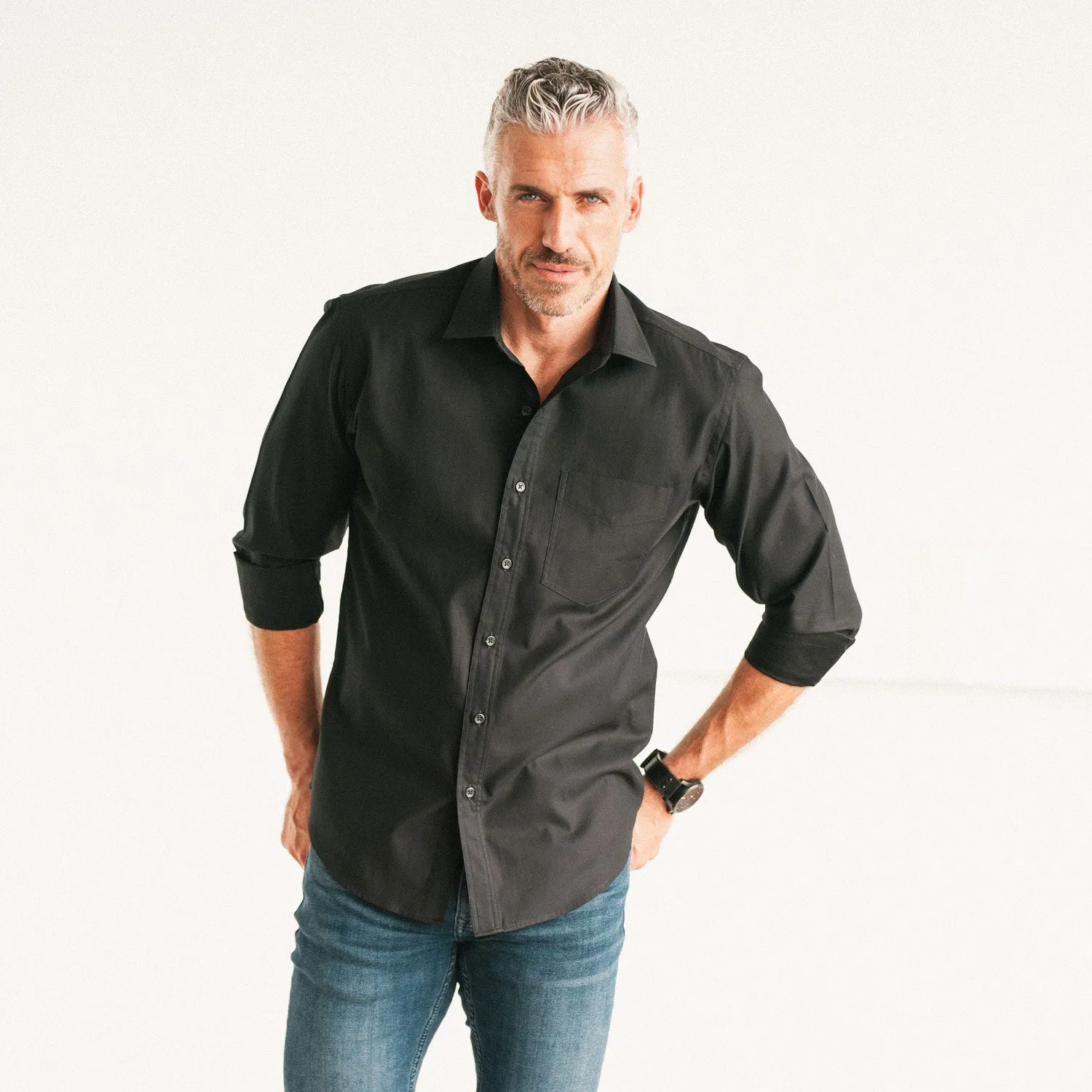 Essential 1 Pocket Casual Shirt - Black Mercerized Cotton