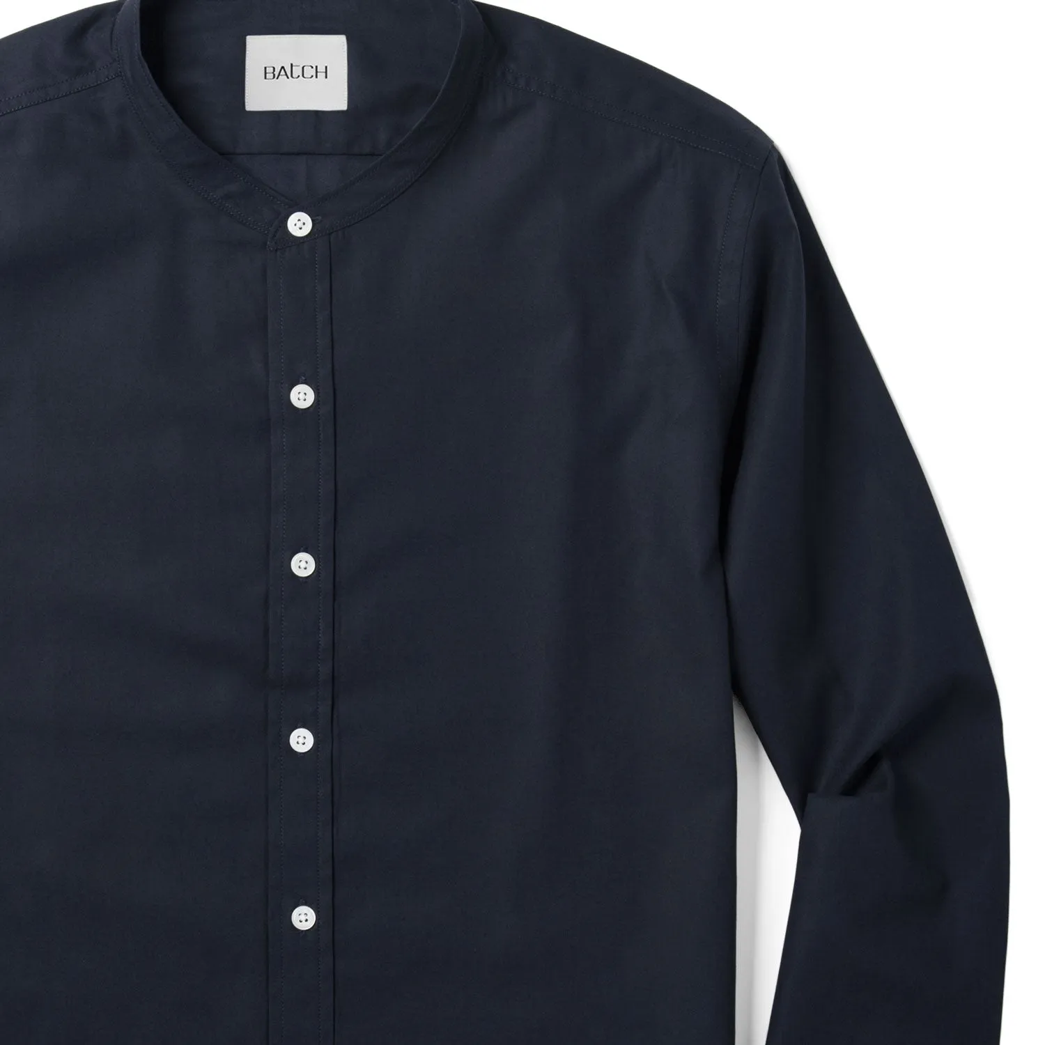 Essential Band Collar WB Casual Shirt - Dark Navy Stretch Poplin