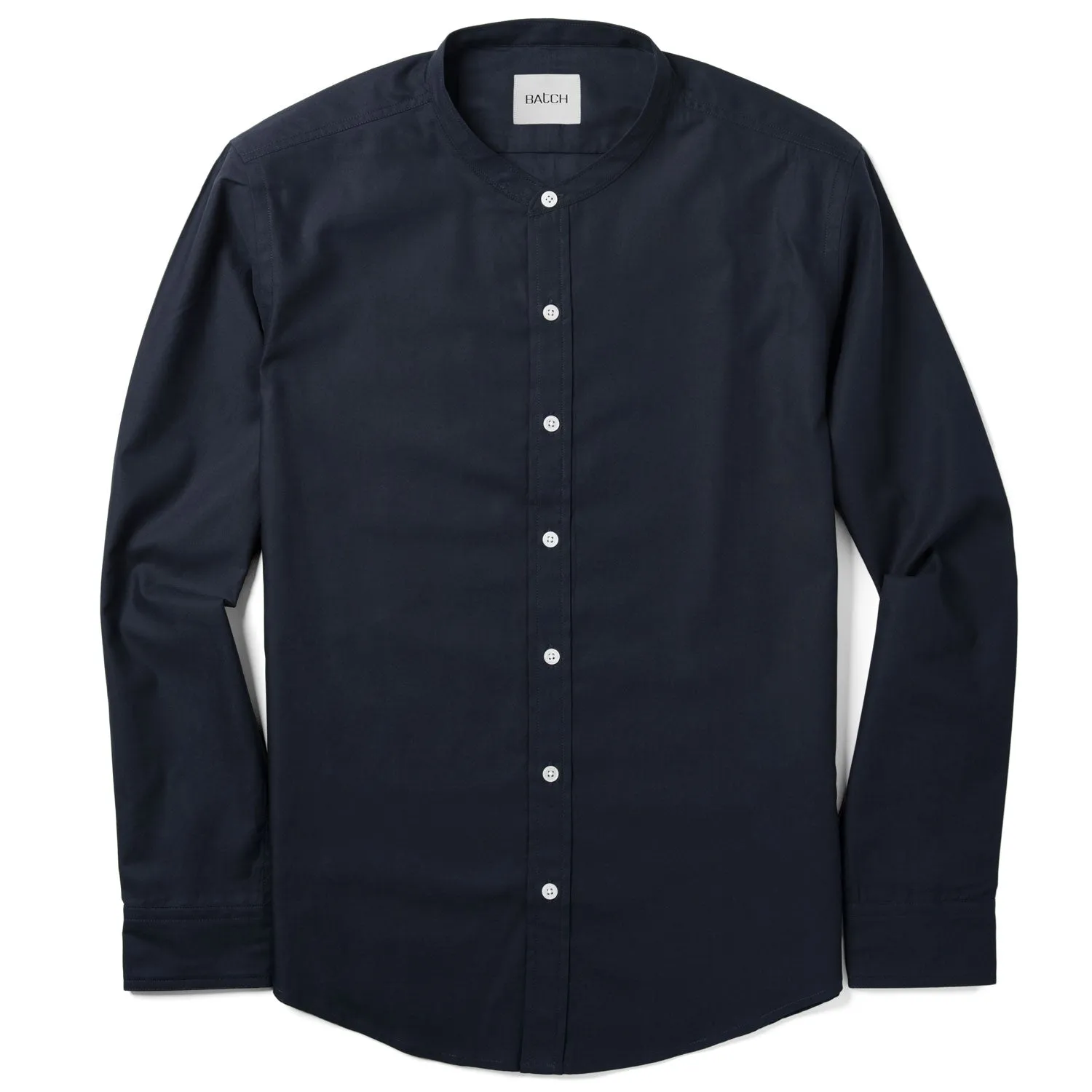 Essential Band Collar WB Casual Shirt - Dark Navy Stretch Poplin