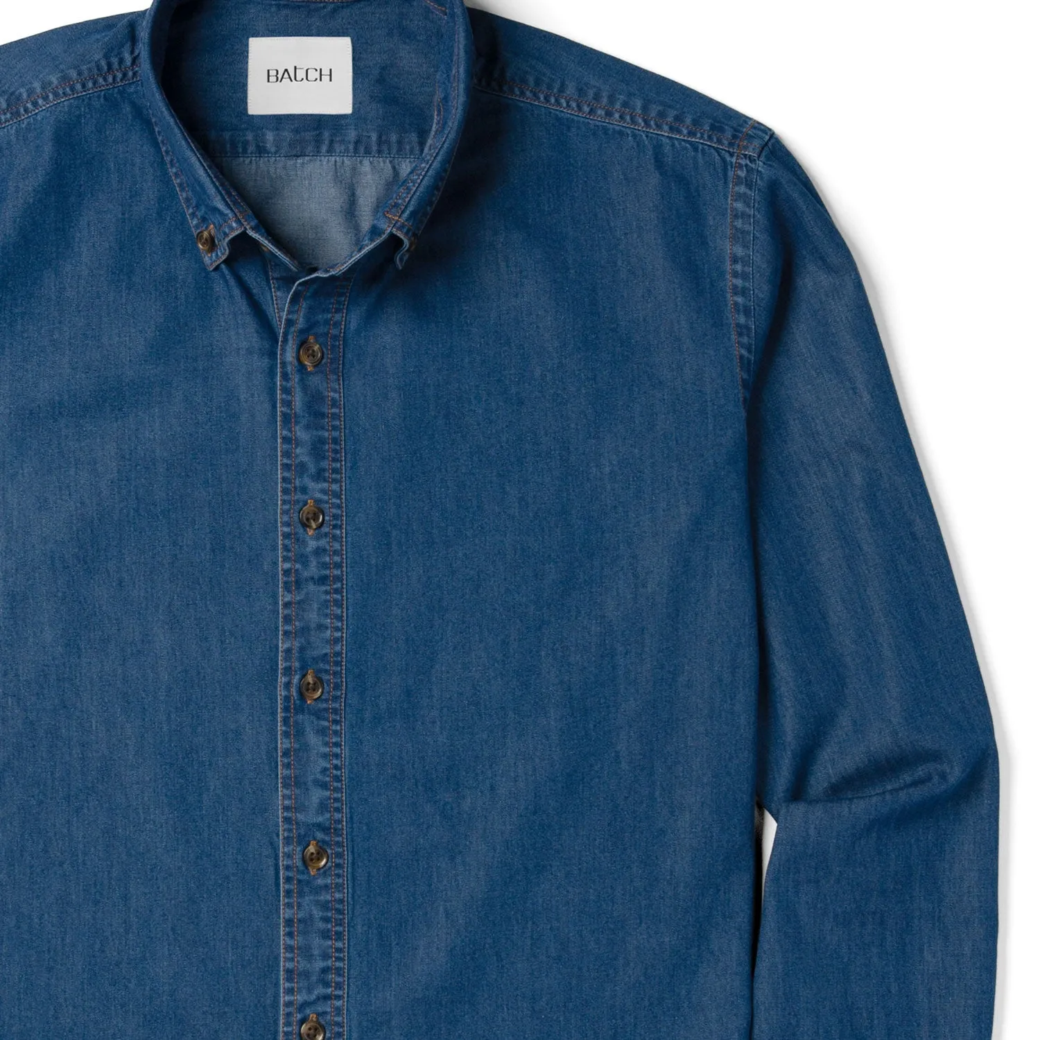 Essential Button Down Collar Casual Shirt - Medium Blue Cotton Denim