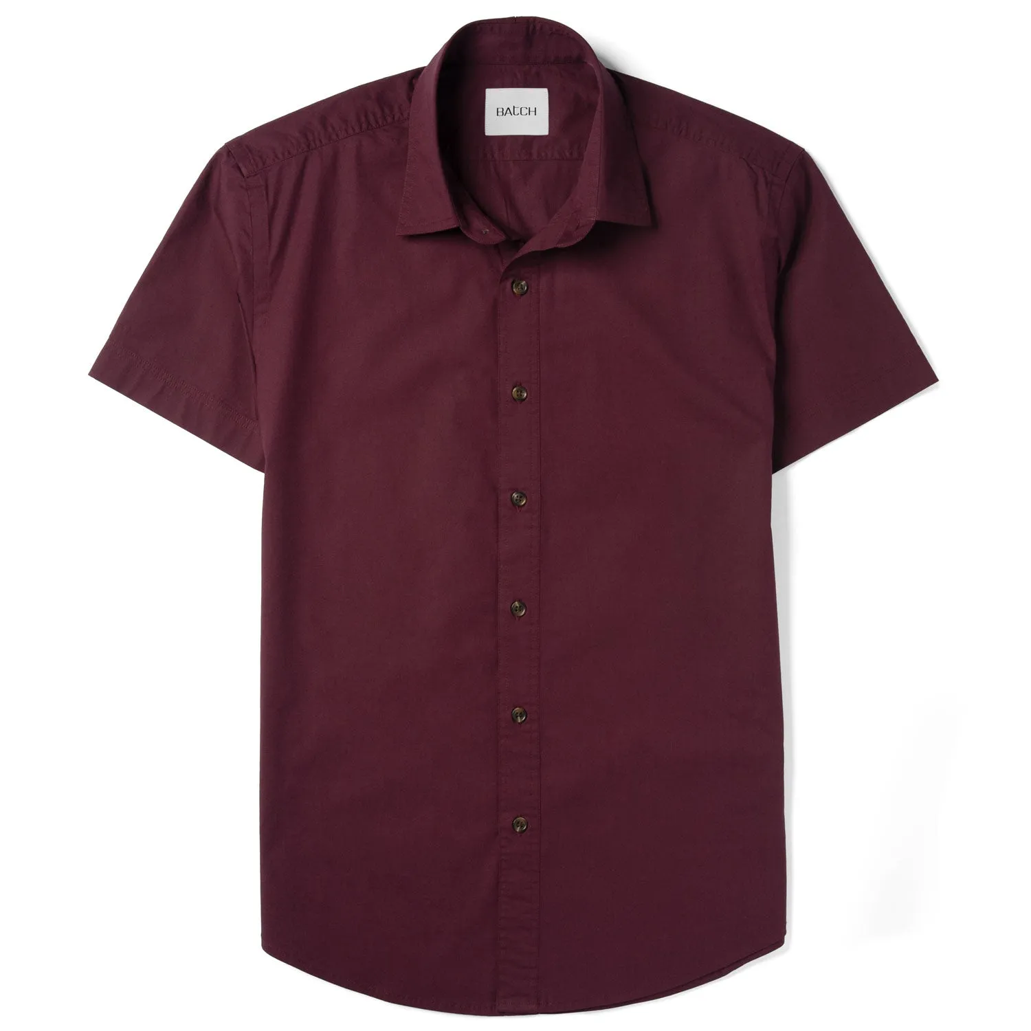 Essential Spread Collar Casual Short Sleeve Shirt - Burgundy Stretch Cotton Poplin