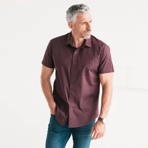 Essential Spread Collar Casual Short Sleeve Shirt - Burgundy Stretch Cotton Poplin