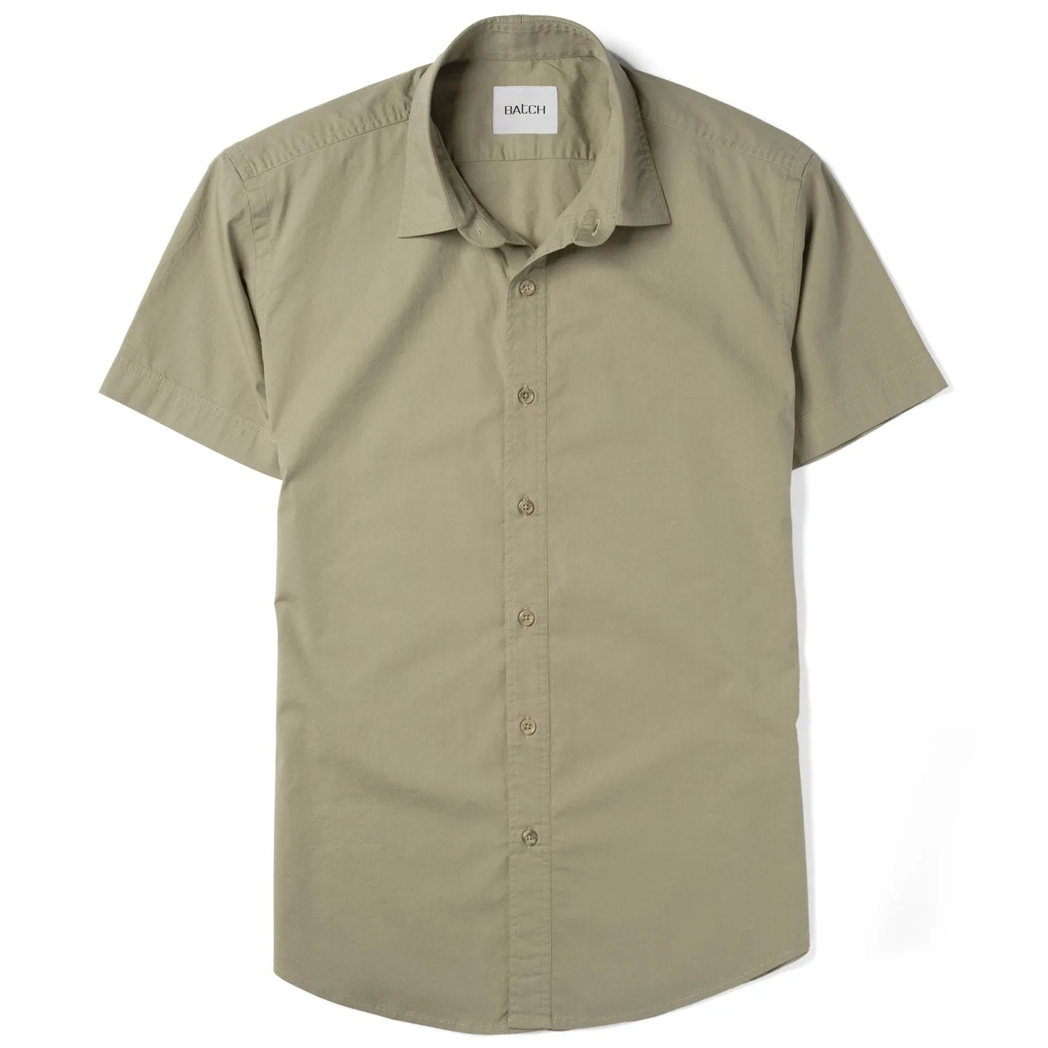 Essential Spread Collar Casual Short Sleeve Shirt - Light Fatigue Stretch Cotton Poplin