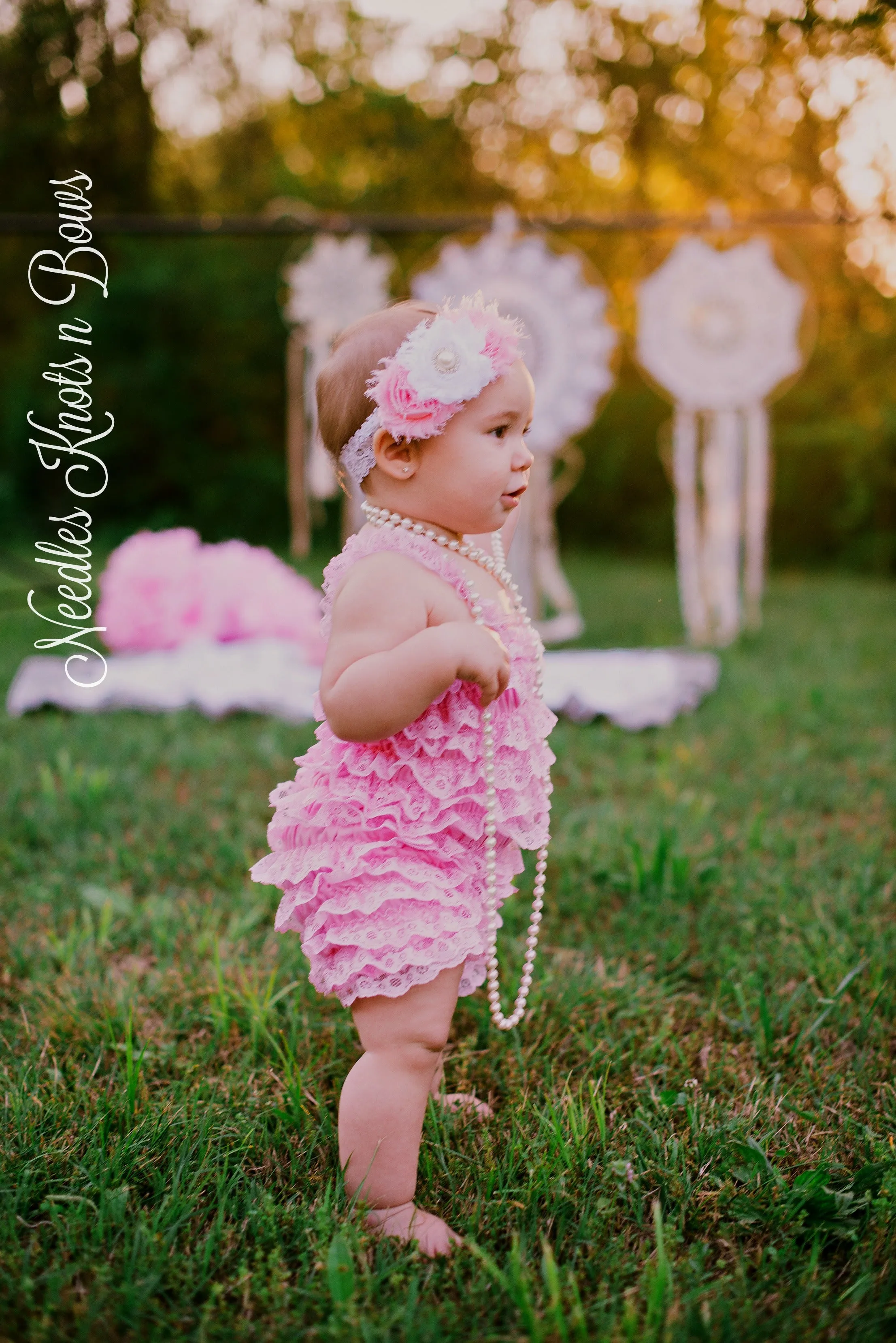 Girls Pink Petti Lace Romper Cake Smash 1st Birthday Outfit