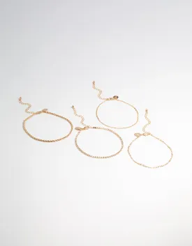 Gold Diamante Anklet 4-Pack