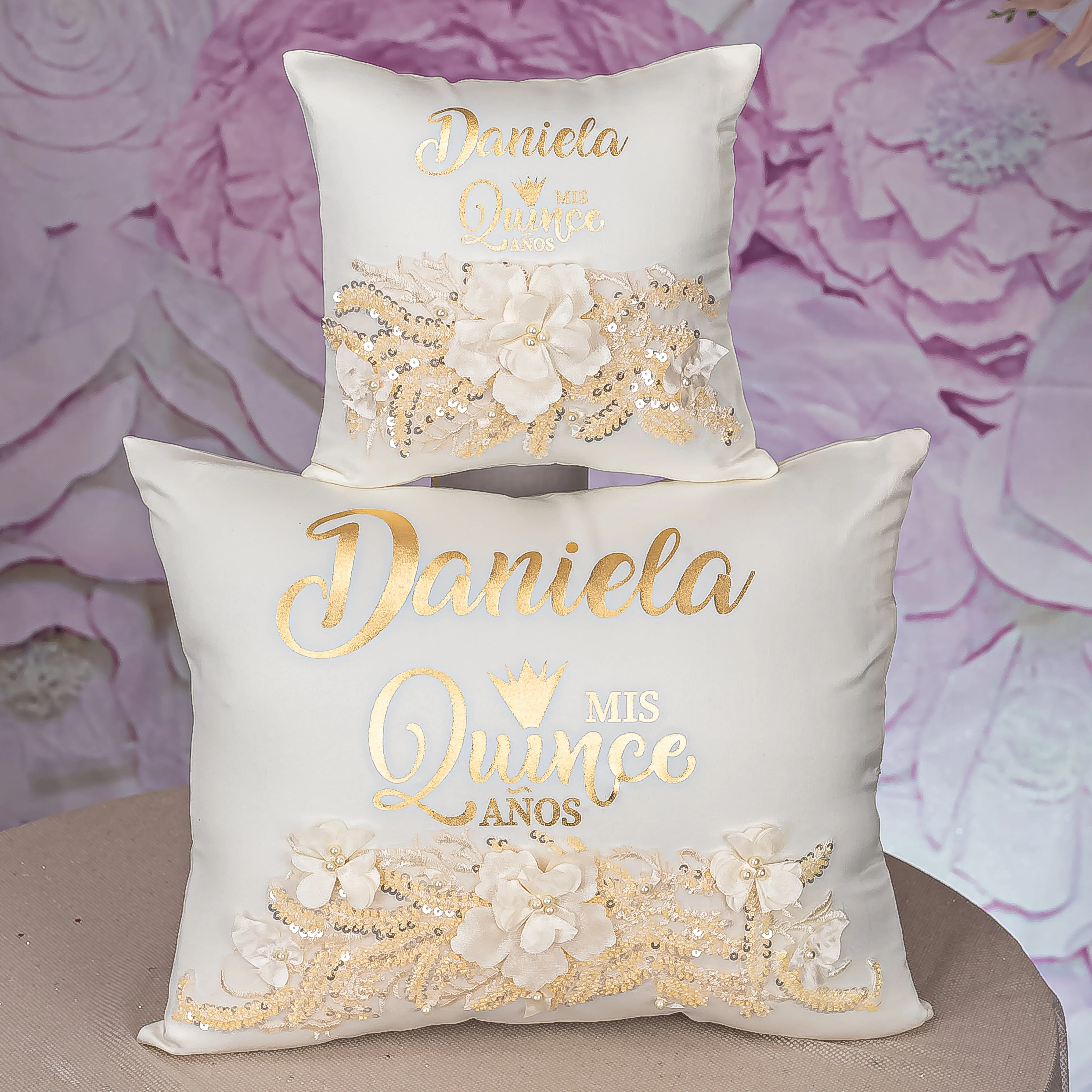 Gold quinceanera kneeling pillow, shoes pillow