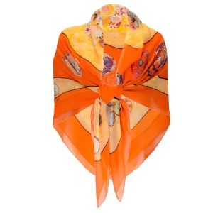 Luxurious Hermes Orange Multi Sulfures Print Large Square Shawl/Scarf/Wrap