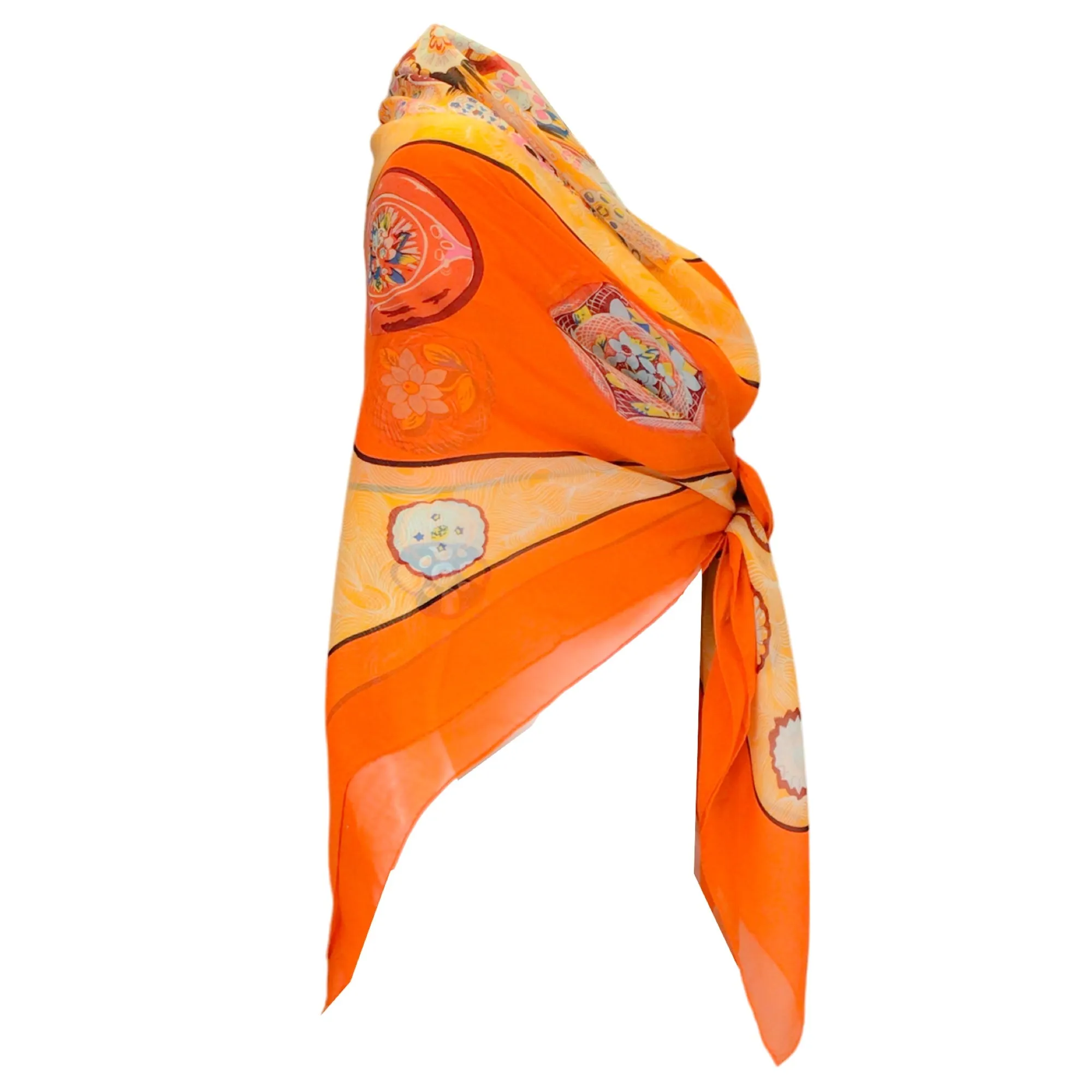 Luxurious Hermes Orange Multi Sulfures Print Large Square Shawl/Scarf/Wrap