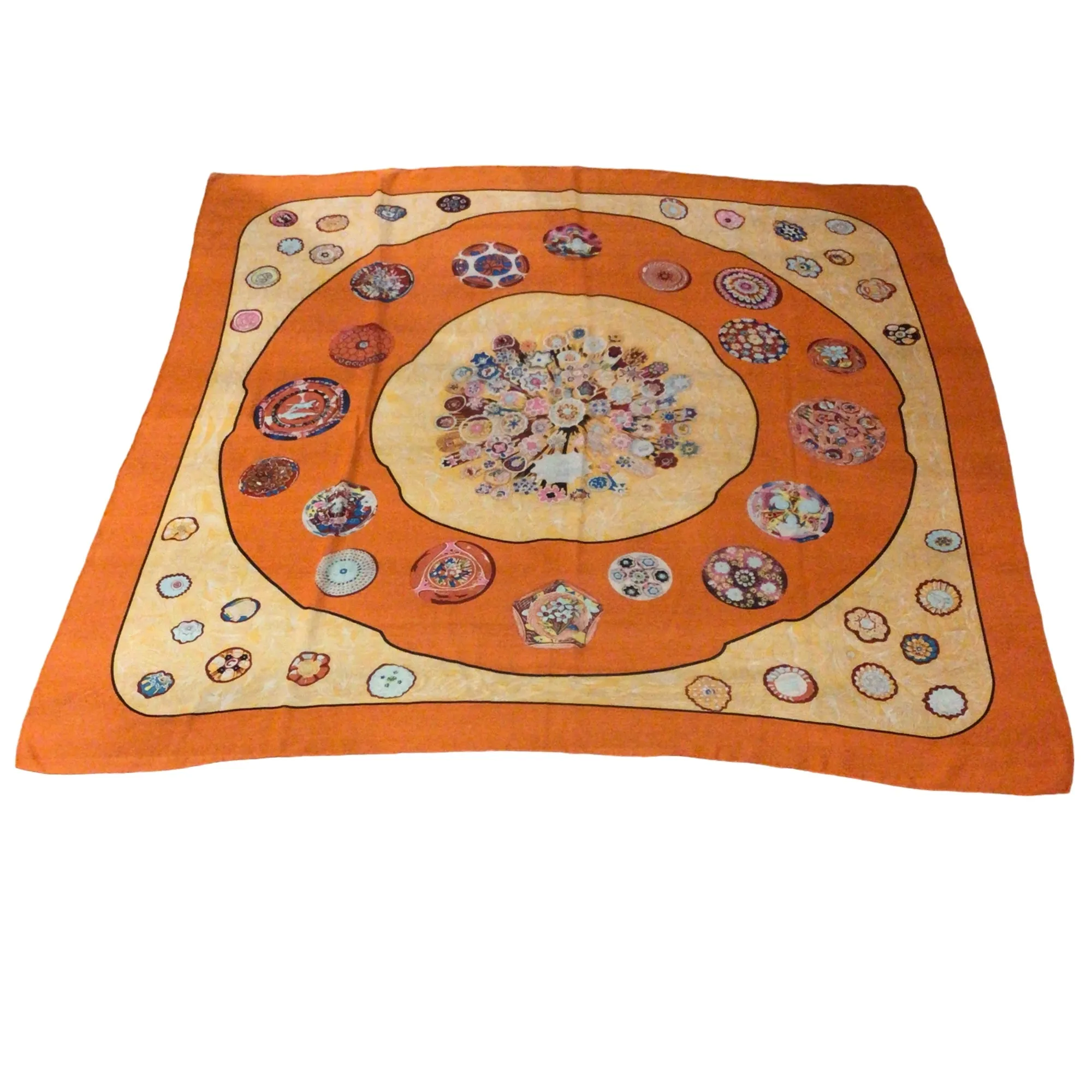 Luxurious Hermes Orange Multi Sulfures Print Large Square Shawl/Scarf/Wrap