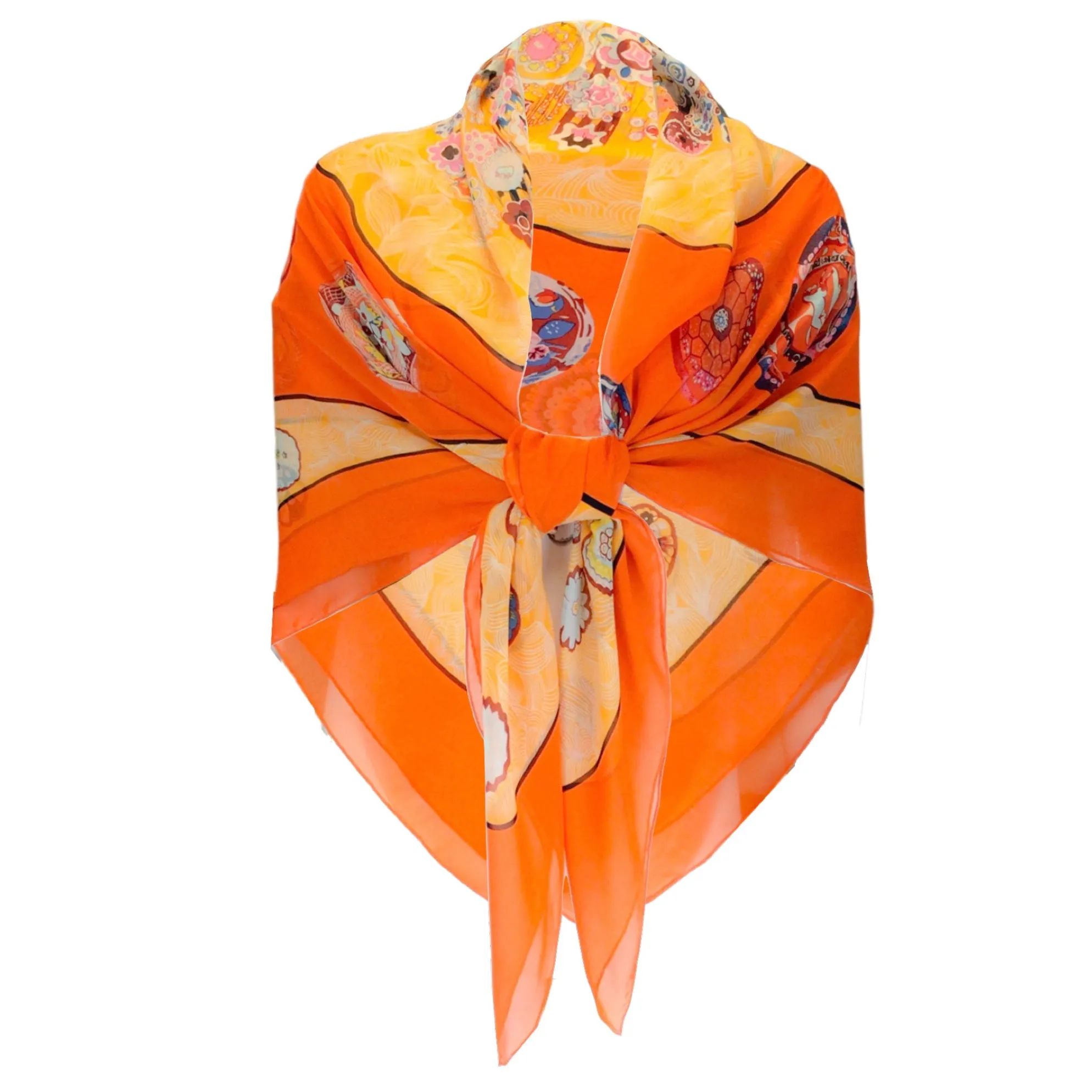 Luxurious Hermes Orange Multi Sulfures Print Large Square Shawl/Scarf/Wrap