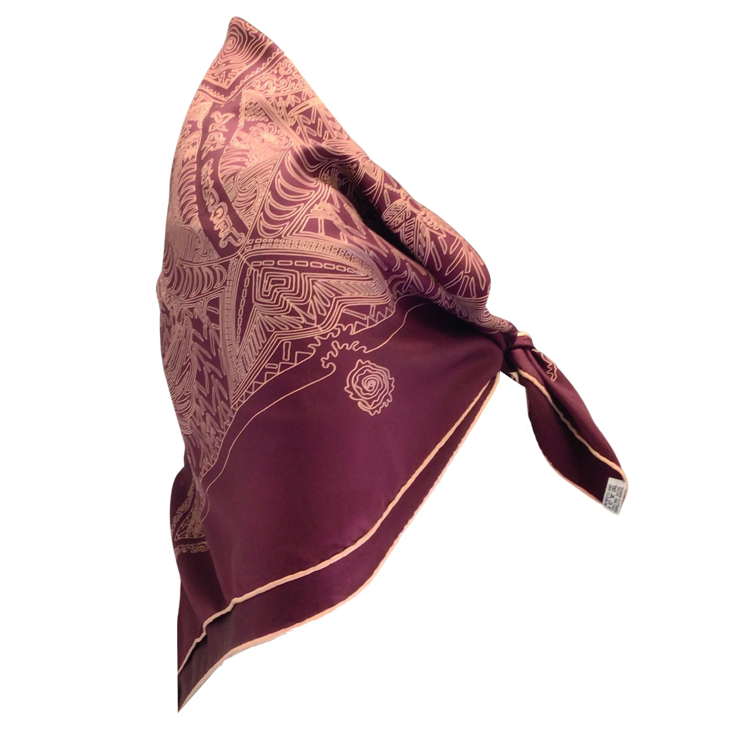 Hermes Paris Legende Kuna Peuple de Panama Burgundy / Pink Printed Square Silk Twill Scarf