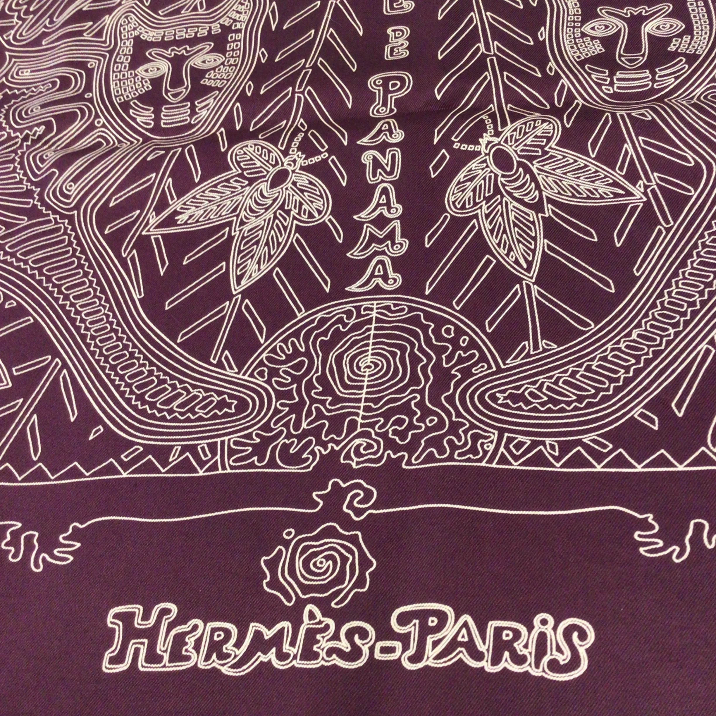 Hermes Paris Legende Kuna Peuple de Panama Burgundy / Pink Printed Square Silk Twill Scarf