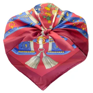 Hermes Red / Blue Multi Aux Champs Square Silk Twill Scarf