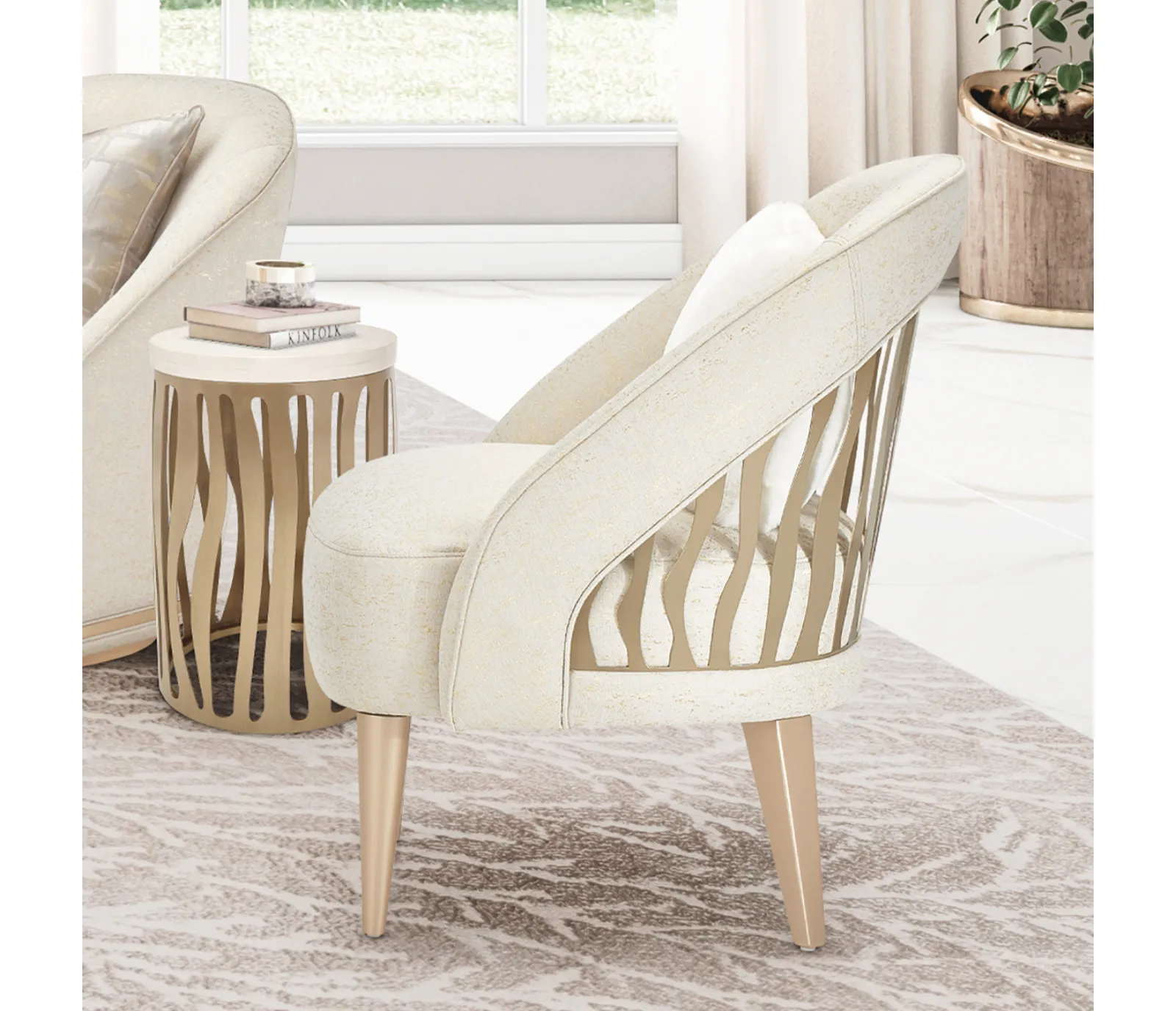 La Rachelle Flame Chair - Champagne Fabric