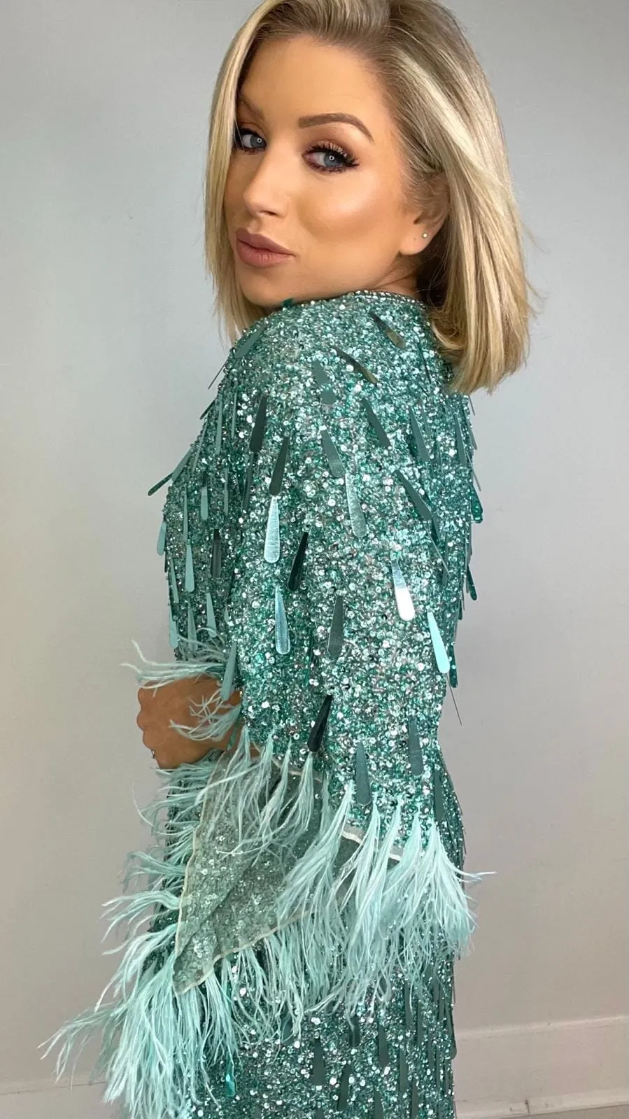 MARGEAUX HAND BEADED DRESS - AQUA