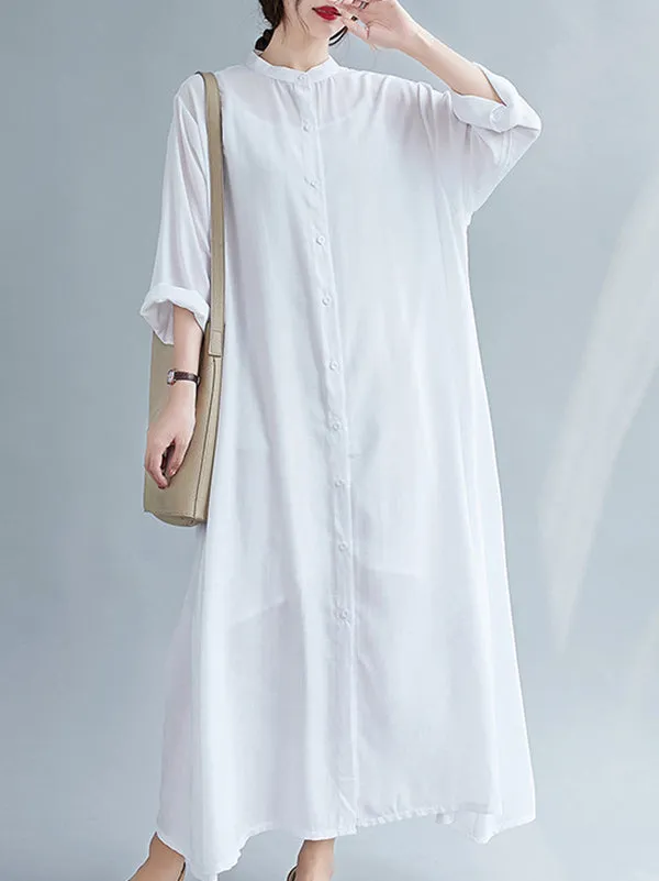 Original Solid Round-Neck Shirts Dress