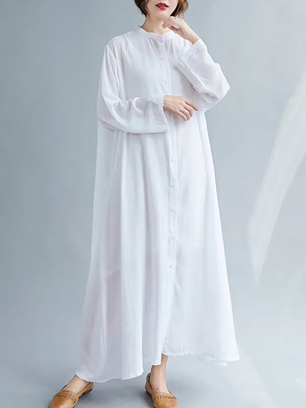 Original Solid Round-Neck Shirts Dress