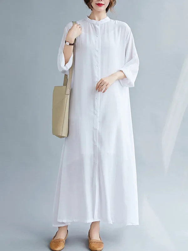 Original Solid Round-Neck Shirts Dress