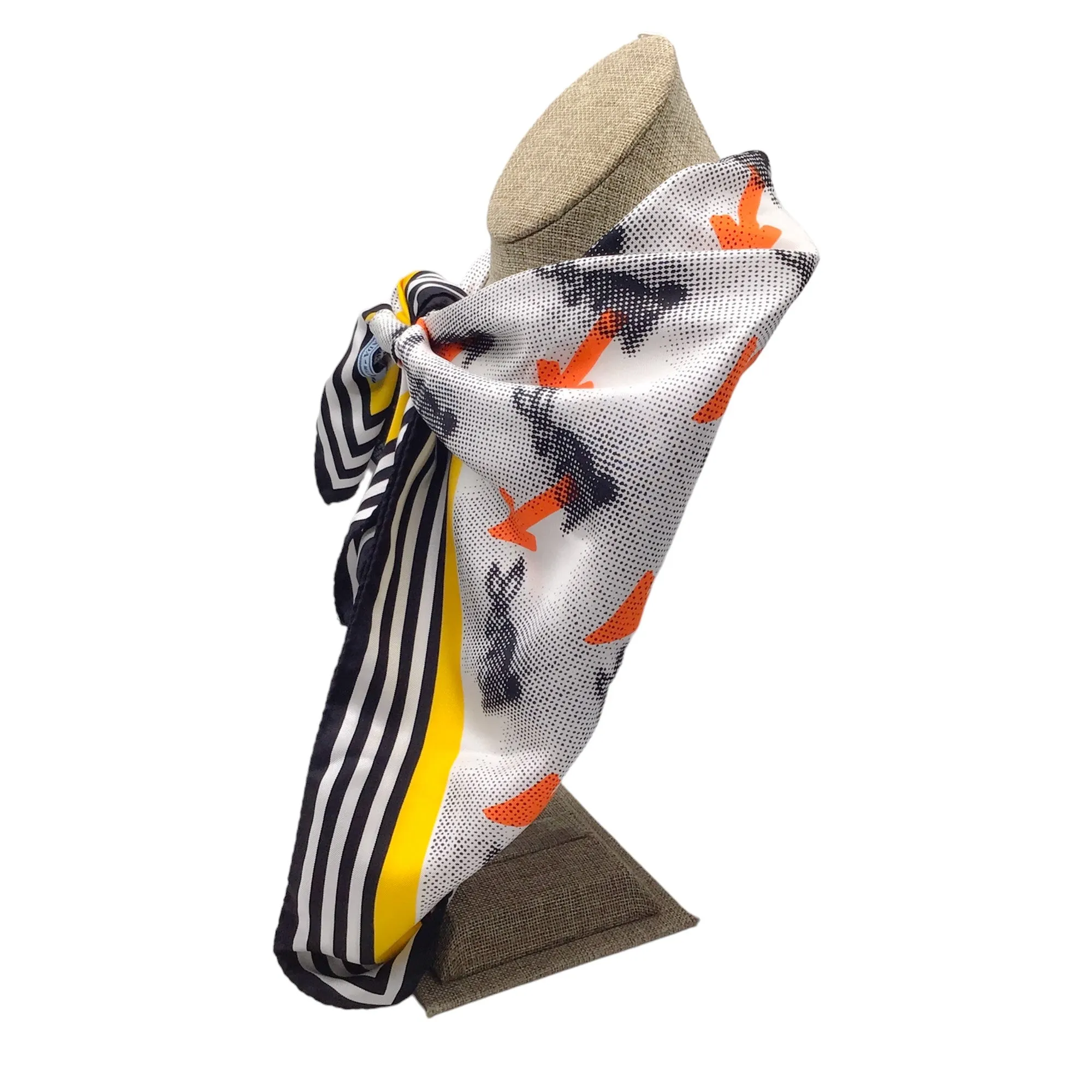 Prada White / Yellow / Orange / Black 2015 Bunny Arrow Print Square Silk Scarf