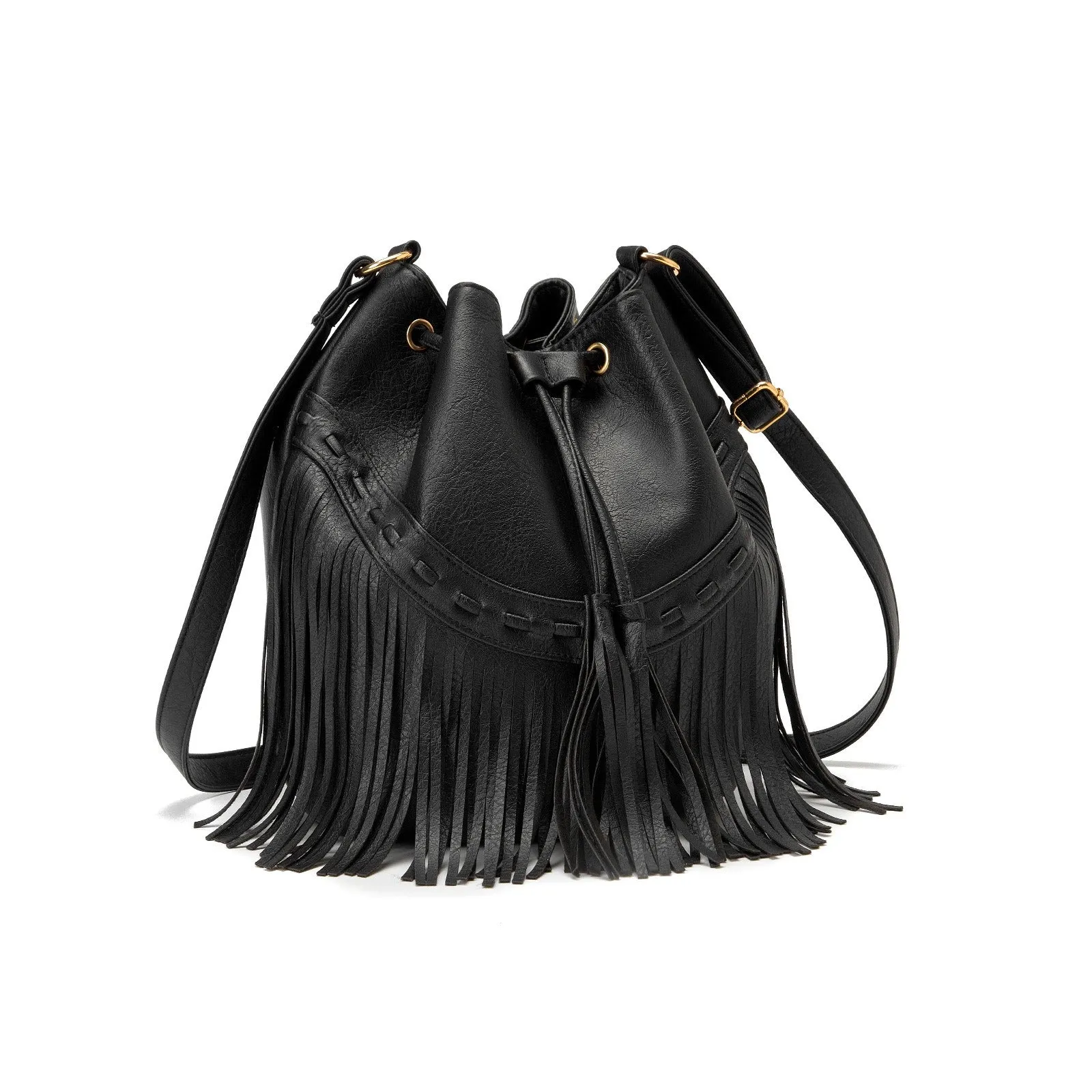 Women's Bag Casual Drawstring Factory Handmade Tassel Bucket Bag PU Tassel Women's Messenger Bag