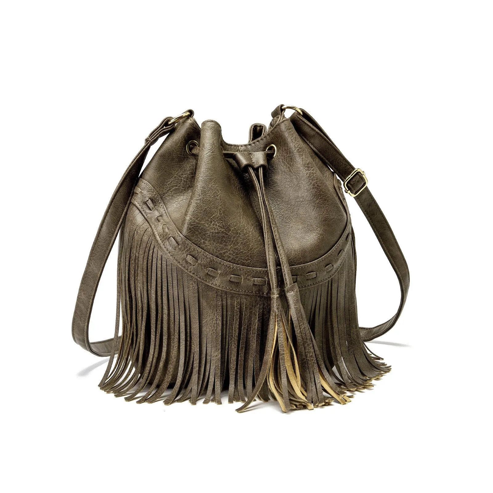 Women's Bag Casual Drawstring Factory Handmade Tassel Bucket Bag PU Tassel Women's Messenger Bag