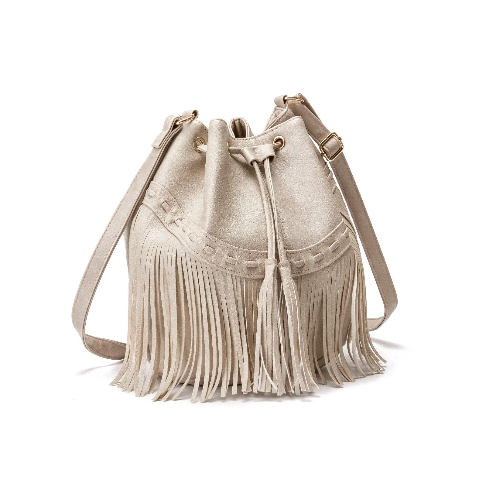 Women's Bag Casual Drawstring Factory Handmade Tassel Bucket Bag PU Tassel Women's Messenger Bag