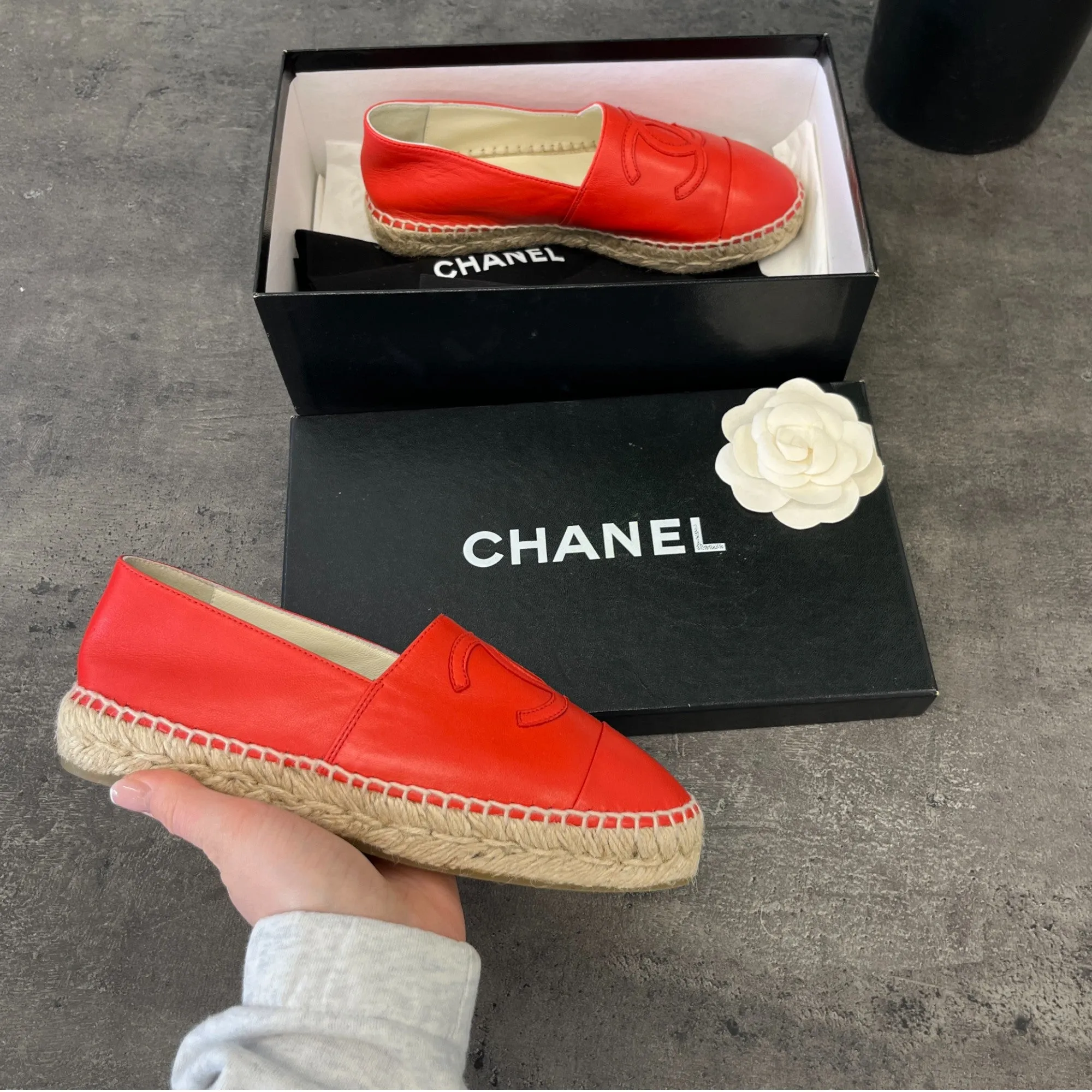 Women's Cc Lambskin Leather Espadrilles Red Size EU 35 / UK 2