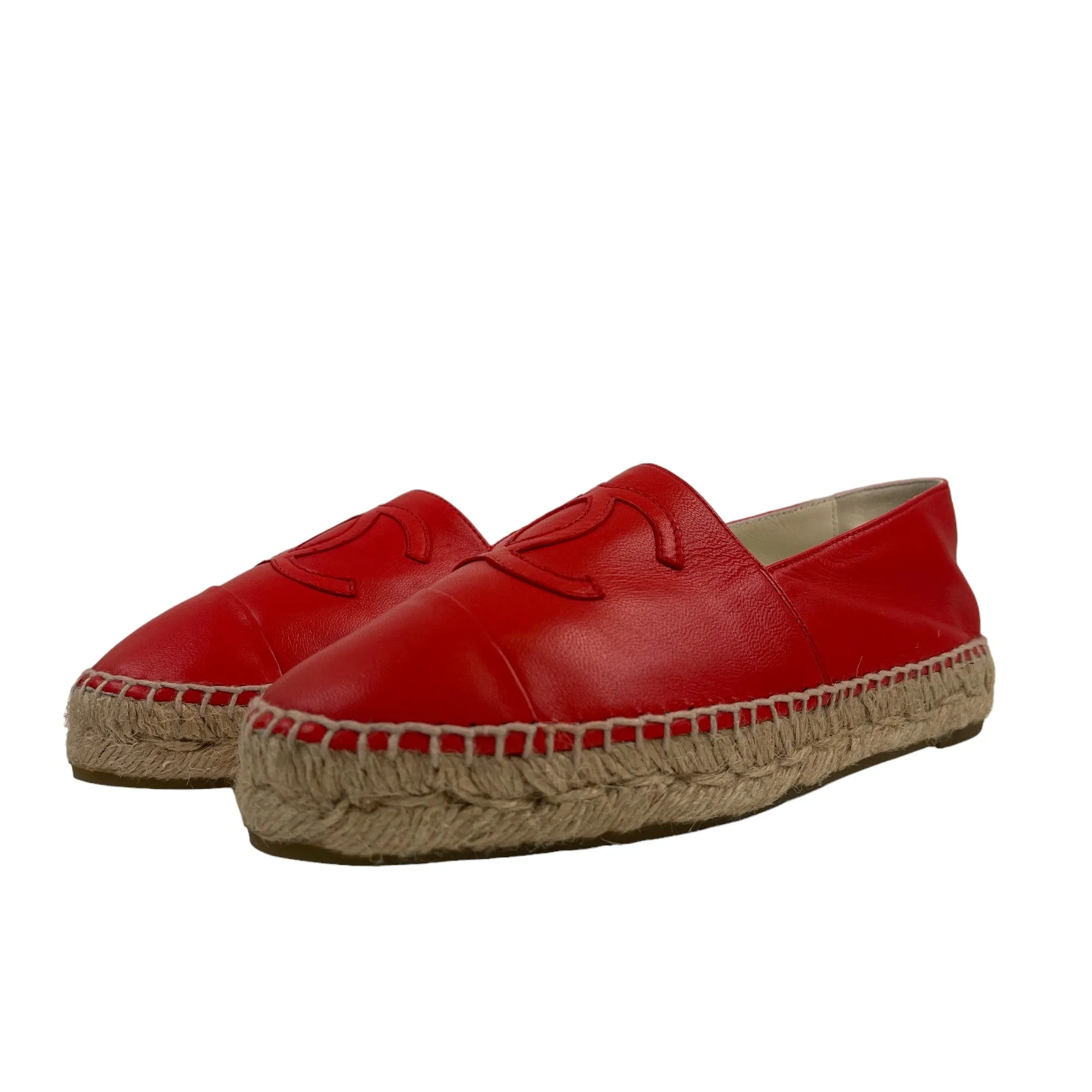 Women's Cc Lambskin Leather Espadrilles Red Size EU 35 / UK 2