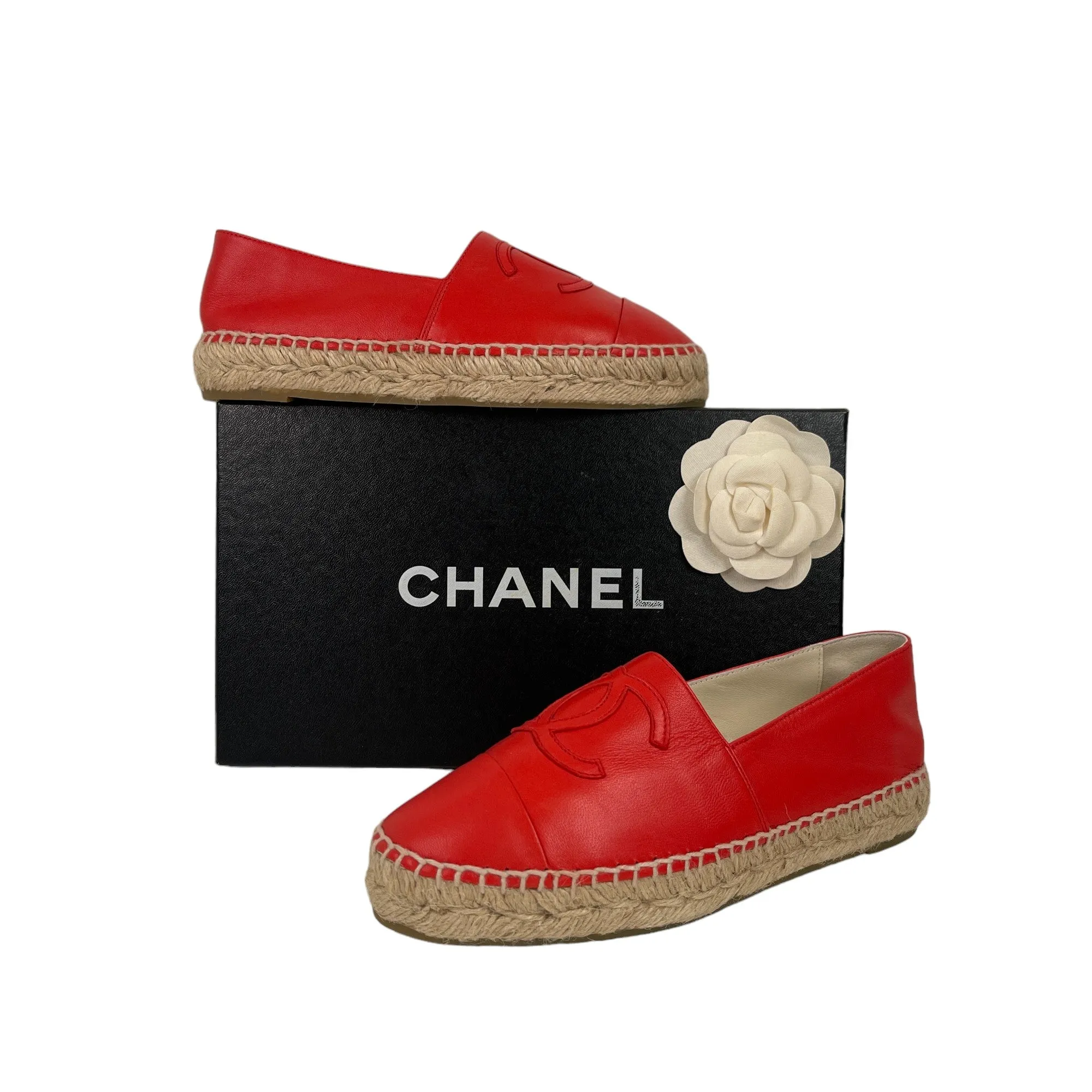 Women's Cc Lambskin Leather Espadrilles Red Size EU 35 / UK 2